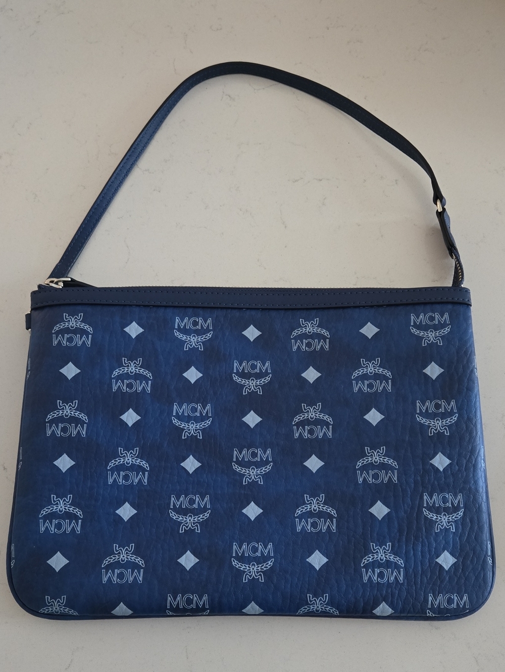 New Never Used MCM Logo-Print Pouch Shoulder Handbag Visetos Monogram Print 11x8